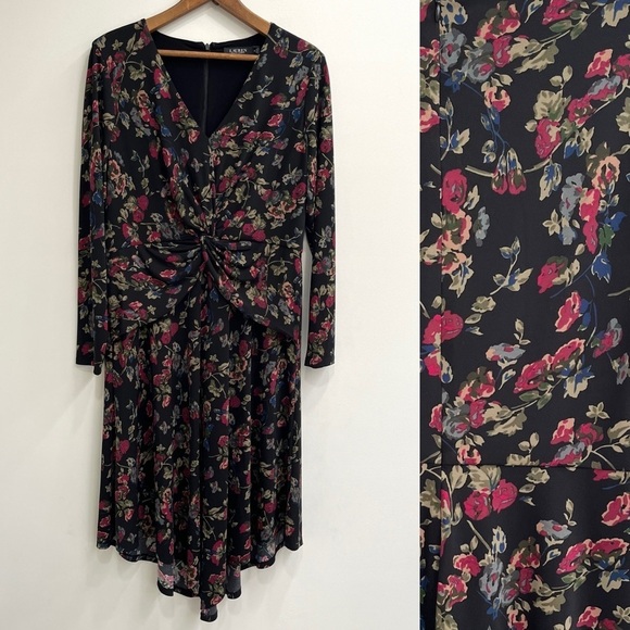 Lauren Ralph Lauren Dresses & Skirts - Lauren Ralph Lauren Black Moody Floral Surplice Stretch Jersey Midi Dress 16